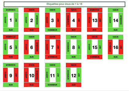 Etiquette de 1 à 16