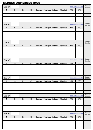 Feuille de marques pour parties libres